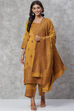 Mustard Jacquard Straight Kurta image number 0